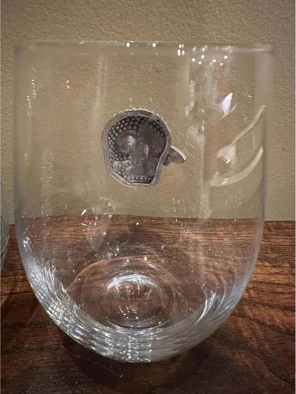 Pair Of Silver Skull With Butterfly Stemless Wine Glasses